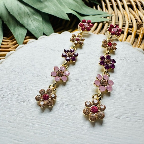 2/$30🌵 Sakura Cherry Blossom Dangle Rhinestone Earrings Kawaii Japanese Floral - Picture 4 of 9